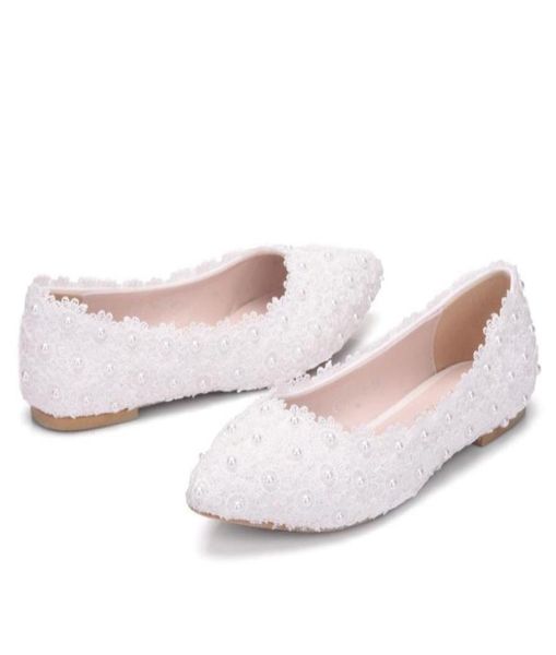 

2019 new style white flats lace wedding bridal shoes silk shoes maternity flats pearl flats54450703171820, Black