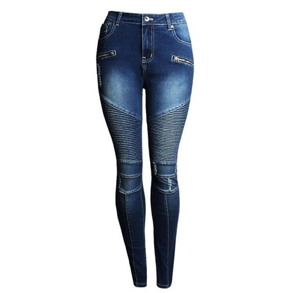 

new ripped women biker jeans fashion casual designer brand mid waist stretch skinny pencil jeans w00017982112, Blue