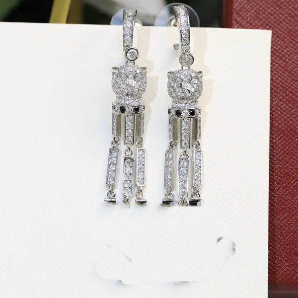 

green gemstone earrings for women dangle chandelier jewelry colorful diamond tassel design earring including brand box wedding gift, Silver