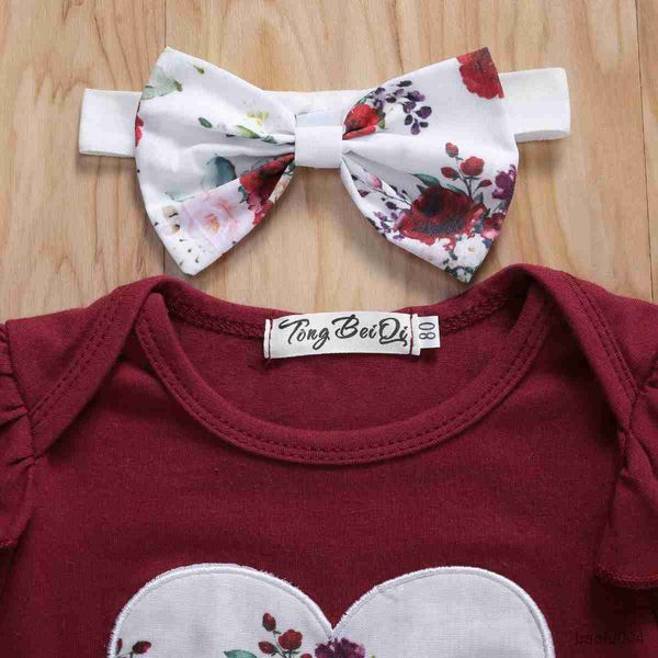 

clothing sets 0-24 months newborn girls summer clothes ruffles heart print romper flowers printed shorts bowknot headband 3 r230823, White