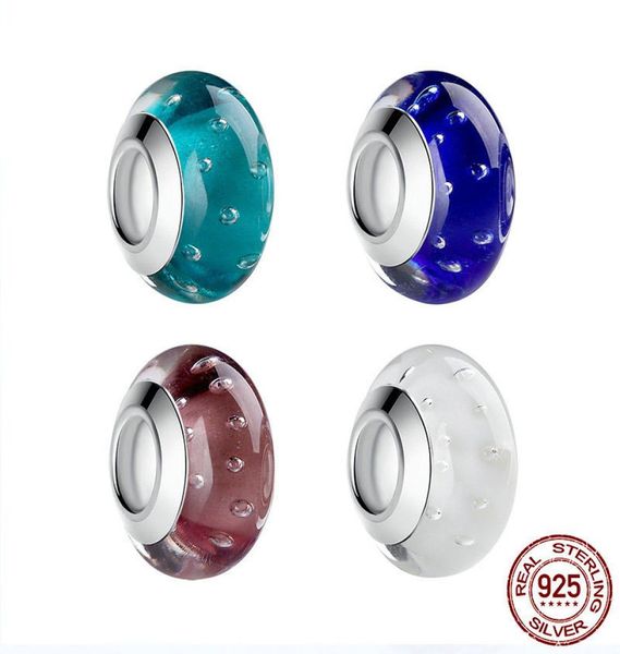 

925 sterling silver fascinating white blue murano glass beads fit original charms bracelet fashion jewelry for women man making1471438, Black