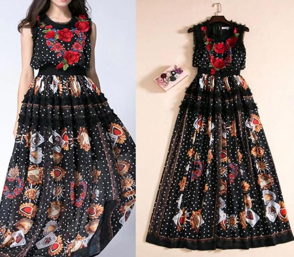 

highquality silk blend dress with threedimensional embroidery fungus printed96850057085646, Black