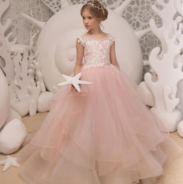 

pink flower girls dresses off the shoulder for wedding a line tiered ruffles lace applique girl pageant communion dresses1445992, White;red