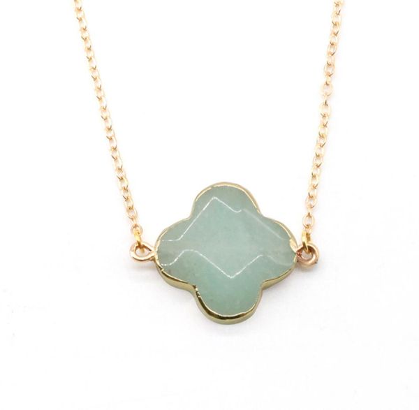 

elegant quality gold plated gemstone fourleaf clover pendant necklaces women lucky jewelry natural stone long chain pendants neck7272242, Silver