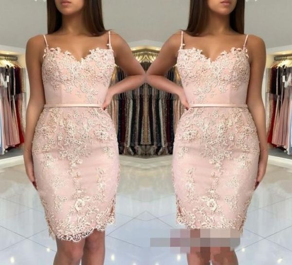 

2018 blush pink homecoming dresses lace appliques short mini spaghetti straps sashes sheath sweetheart party graduation cock8538645, Blue;pink