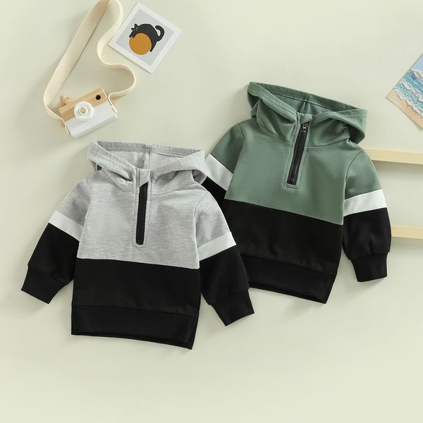 

jackets citgeett spring kid baby boy girls autumn winter sweatshirt contrast color longsleeved zipper hood pullover clothes 230822, Blue;gray