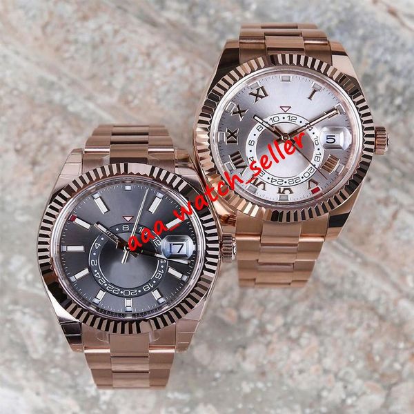 

4 colors luxury mens watches master sky-d 326935 m326935 326934 326938 rose gold case fluted bezel rhodium dial mechanical automat303l, Slivery;brown