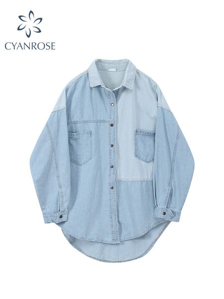 

women's jackets irregular spliced denim shirt coat women long sleeve pocket cardigan streetwear bf jean jacket y2k harajuku cowboy outw, Black;brown
