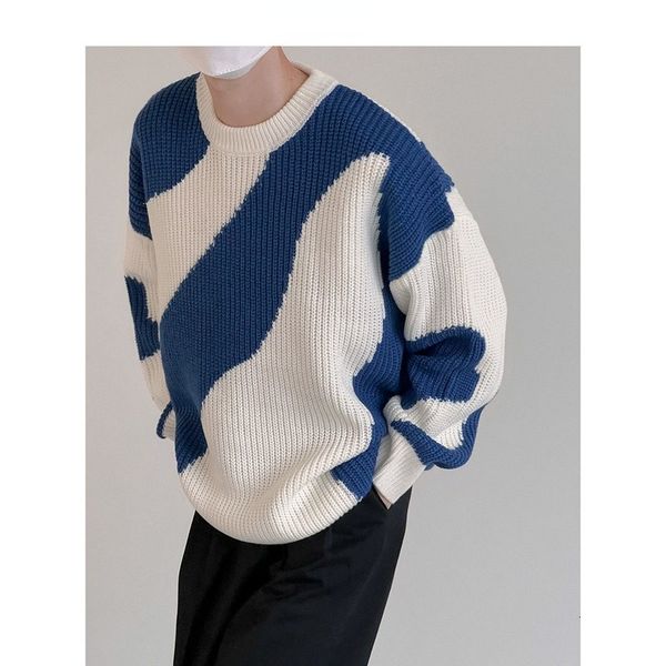 

men's sweaters autumn and winter o-neck knit sweater for men cow patchwork pullover men loose casual harajuku mens oversized sweater 23, White;black