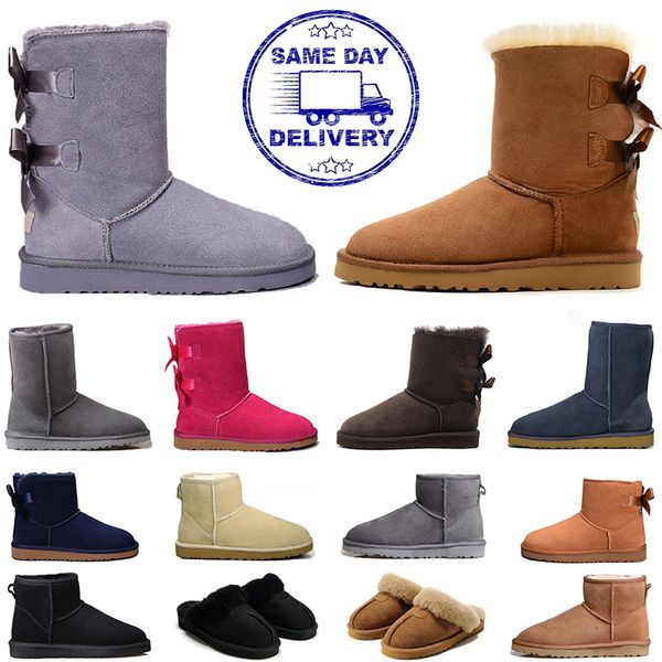 

designer boots womens snow mini booties girl classic wgg snow boot plush half ankle full fur fluffy mules warm booties bottes size 36-42, Black