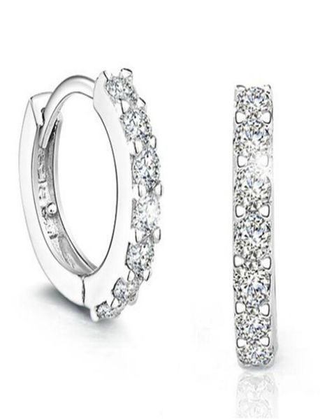 

whole 2017 silver plated hoop huggie earrings for women white crystal zirconia small round circle creole hoop earing wedding j6570573, Golden;silver