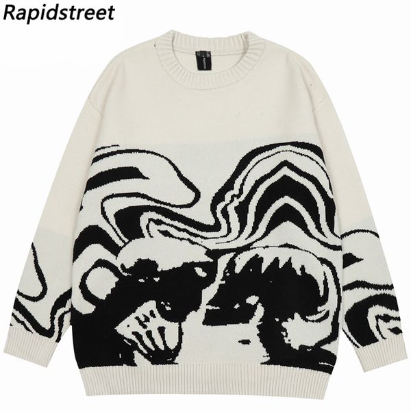 

men's sweaters vintage knitted sweaters streetwear y2k grunge hip hop skull skeleton jumpers men harajuku casual punk gothic pullover 2, White;black