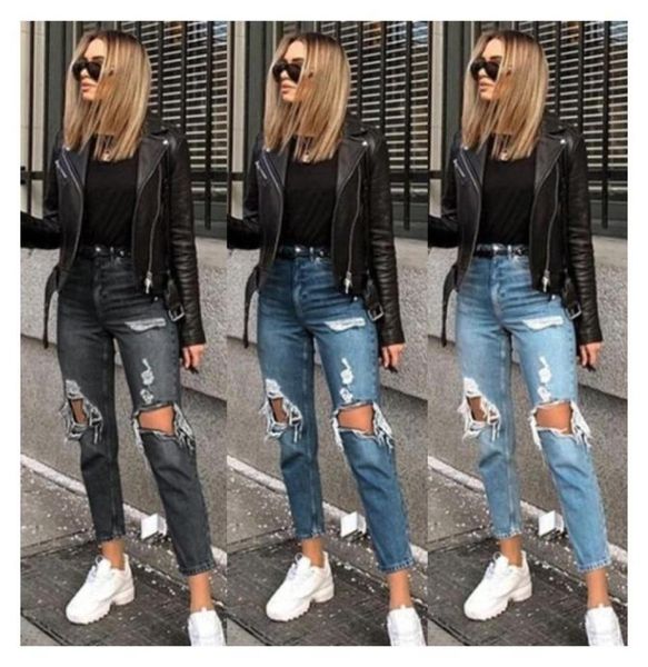 

women039s jeans hole slimming womens ripped straight trousers autumn fashion elastic breathable casual high waist women de9237135, Blue
