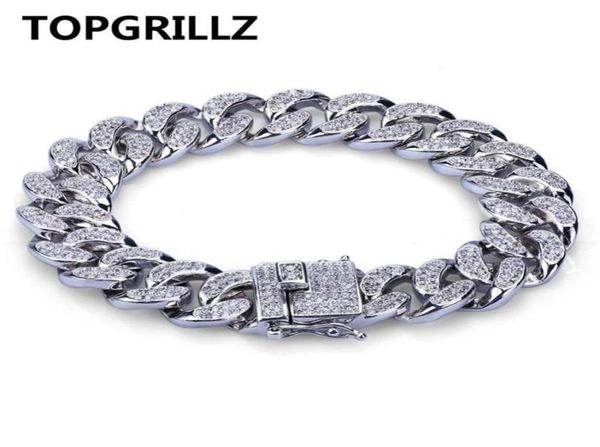 

rillz hip hop rock jewelry gold color plated cuban chain micro pave cz stones bracelet 8 inch length beacelets for men cx200728945776, Golden;silver