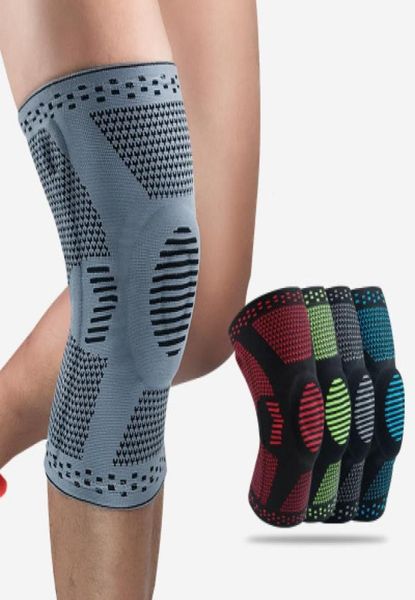 

knee patella pads protector brace silicone spring basketball running compression sleeve support sports kneepads1702553, Black;gray