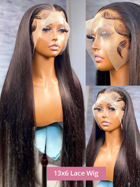 

360 13x6 Straight Lace Frontal Human Hair Wigs Brazilian Bone Straight 30 40 Inch 4x4 Transparent Lace Closure Wig for Women, Light brown