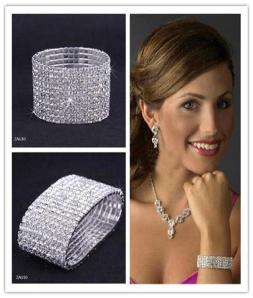

nice 10 rows crystal wedding bracelet rhinestone jewelry bangle cz elastic waistband zau104754343, Golden;silver