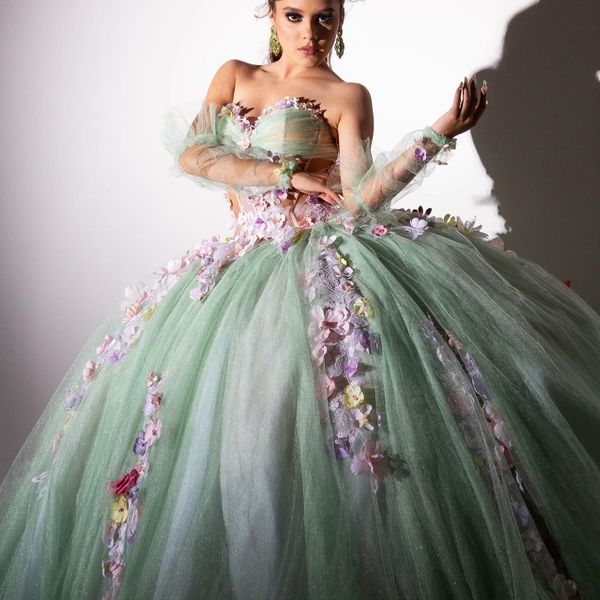

green ball gown quinceanera dresses with long train appliques tull vestidos 15 quinceaneras princess party gown, Blue;red