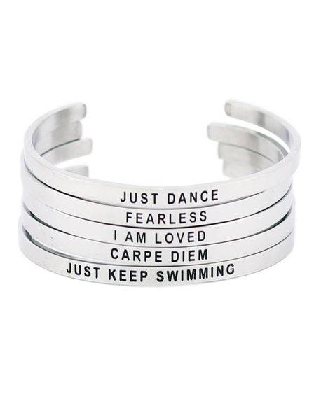 

stainless steel bangle engraved positive inspirational quote cuff bracelet bangle silver mantra bangle for women gift2415394, Black