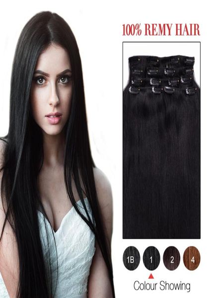 

clip in human hair extention straight 8a color 1 jet black 100 human hair extensions 1426inch brazilian clip in hair preferenti1959248, Black;brown
