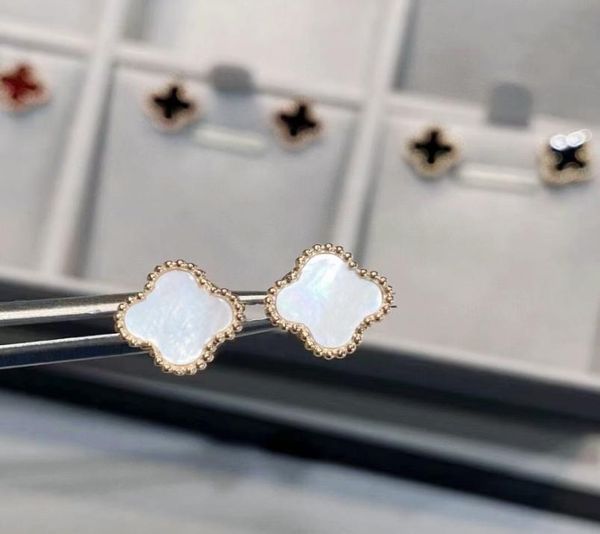 

fashion designer womens stud pearl earrings 18k gold earrings pearl shells 4 leaf clover girls valentines day love gift factory wh9621471, Golden;silver