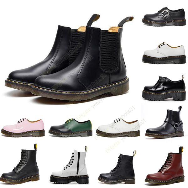 

designer dr martins high boots heels ankle boots women leather booties vintage buckle chunky bottoms classic platform flat boot slip on mens, Black