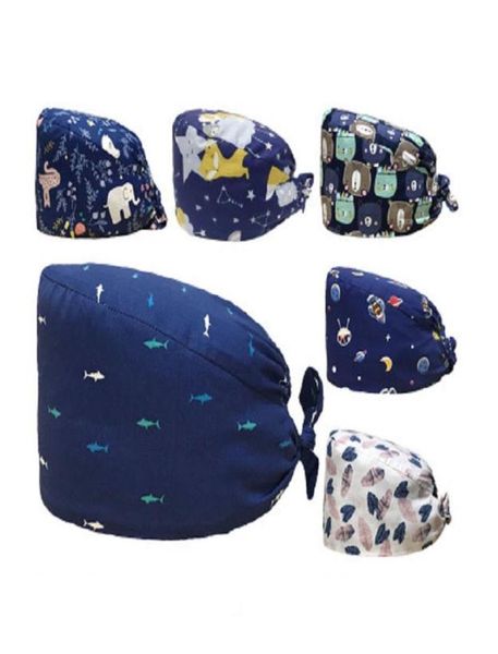 

new scrub nurse hat gorros quirurgicos floral headwear bouffant sanitary cap with sweatband cartoon printing nursing caps scrub ca5786492, Silver