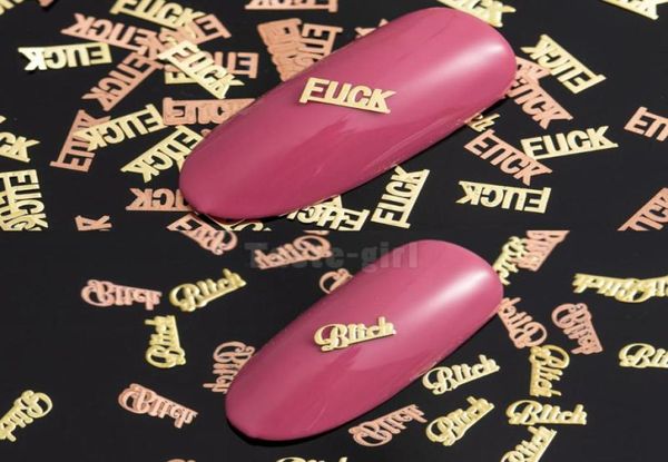 

800pcspack metallic bitch fcuk letter nail art decoration gold brone back slice decals sticker nails accessories diy9398008, Silver;gold