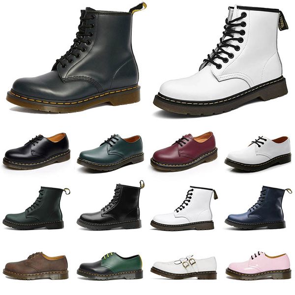 

2023 r boots patent leather doc martens men womens winter snow booties classic color leather oxford bottom ankle shoes size 35-45, Black