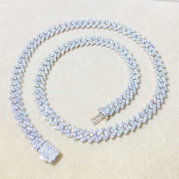 

men hip hop jewelry 10mm 1 row bling vvs moissanite necklace for women fantasy 925 sterling silver icy necklace