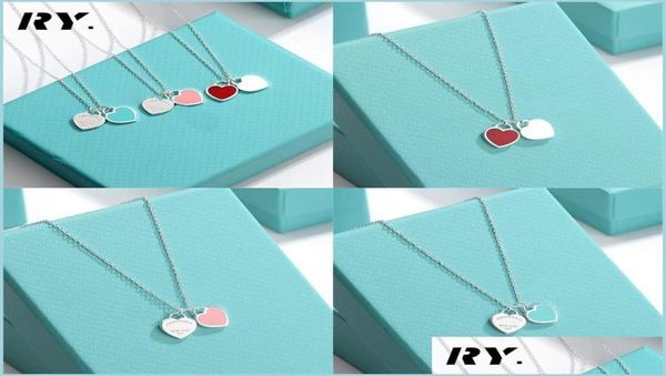 

pendant necklaces pendant necklaces classic double heart love necklace design brand clavicle red blue pink for women jewelry gift 3486807, Silver