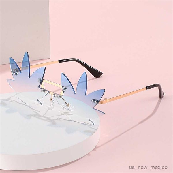

sunglasses leaf glasses gradient rimless sunglasses metal vintage frame eyewear wear eye women men shades rimless funny maple r230823, White;black
