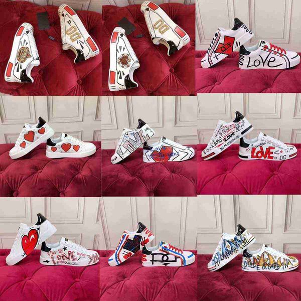 

with box luxury men casual shoes handing drawn graffiti leather white sneaker graffiti printing nappa leathers shoes sports men lace up sk1, Black