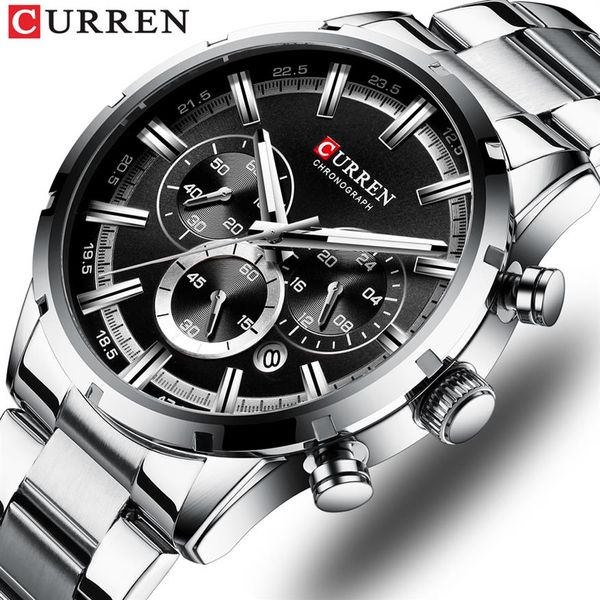 

curren luxury fashion quartz watches classic silver and black clock male watch men's wristwatch with calendar chronograph263w, Slivery;brown