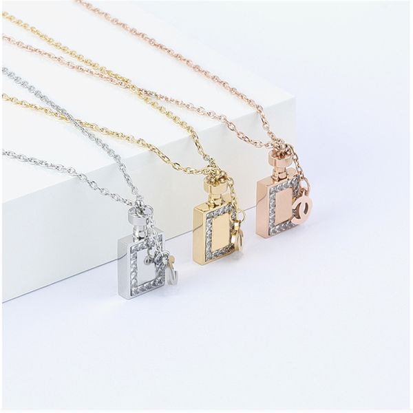 

perfume bottle necklace women do not fade tide ins flower titanium steel clavicle chain sweet personality, Silver