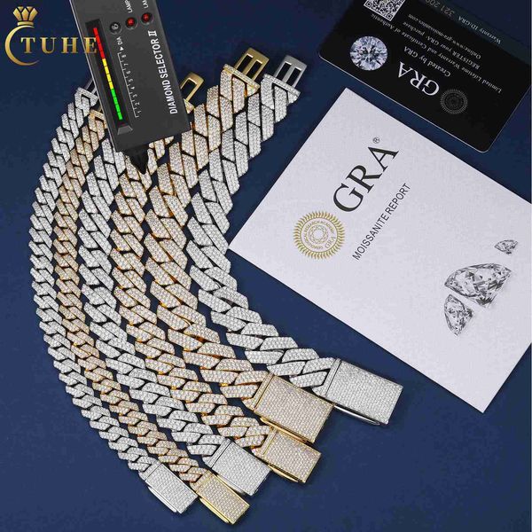 

pass diamond tester 6mm-23mm 925 sterling silver vvs moissanite diamond mens iced out hip hop jewelry cuban link chain bracelet