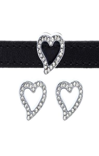 

50pclot 8mm rhinestones heart slide charm fit for 8mm wristband bracelet pet collar diy accessories4715773, Bronze;silver