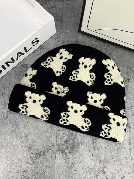 

beanie/skull caps cute little bear wool hat for women in autumn and winter versatile warm knitted hat fashion show face small baotou cold ha, Blue;gray