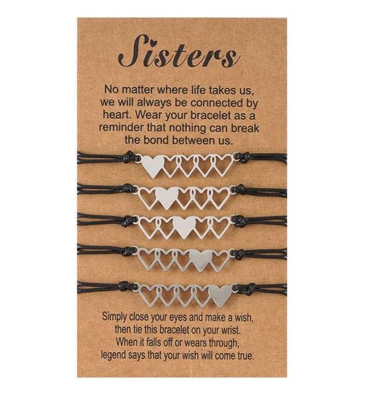 

sisters card bracelet creative stainless steel 5 hearttoheart woven friendship bracelet 5piece set2489804, Golden;silver