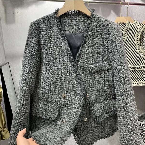 

womens jackets french style elegant vneck tassel border tweet jacket women fashion spring fall design jackets ladies causal short coats 2308, Black;brown