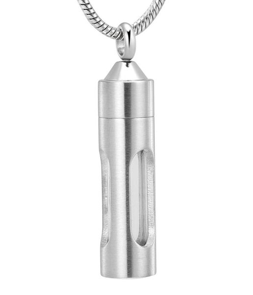 

zzl061 eternal hourglass locket glass open container cylinder tube cremation pendant necklace ashes urn for pethuman memorial jew4225852, Silver