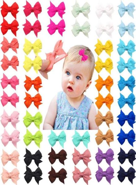 

50 pcslot 25 colors in pairs baby girls fully lined hair pins tiny 2quot hair bows alligator clips for little girls infants tod2676752, Golden;silver