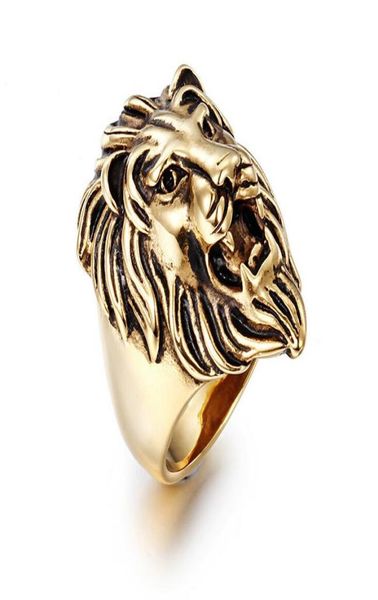 

fashion men039s gold silver black stainless steel ring exaggerated domineering lion head rings vintage gothic punk rock biker r7595438, Slivery;golden