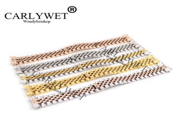 

carlywet 20mm 316l stainless steel jubilee silver two tone rose gold wrist watch strap bracelet solid screw links curved end3012667, Black;brown
