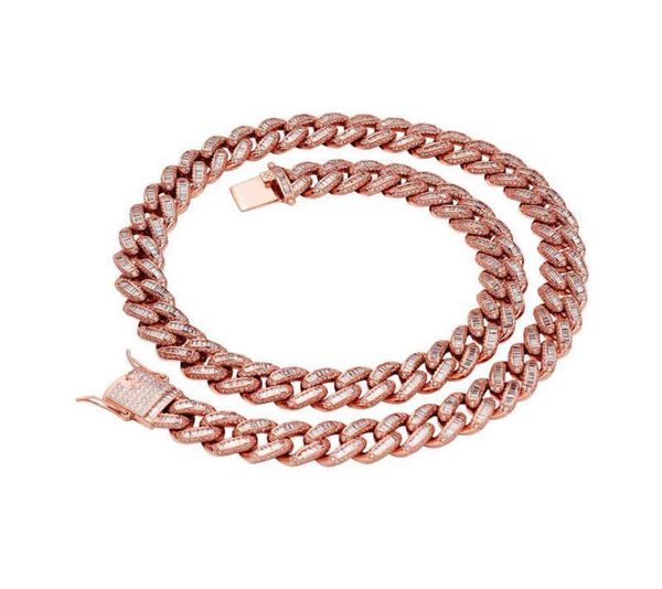 

men rapper rock punk 125mm real rose gold iced out pink cuban link chain fashion baguette necklace8497777, Silver