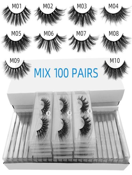 

false eyelashes 100 pairs a lot eye tail elongated style mix 10 styles 3d mink eyelash natural long hand made makeup transparent l3134786