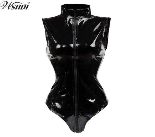 

black pvc bodysuit zipper latex wetlook catsuit gothic faux leather jumpsuit women fetish pvc teddy clubwear costume y18101601339934, Red;black