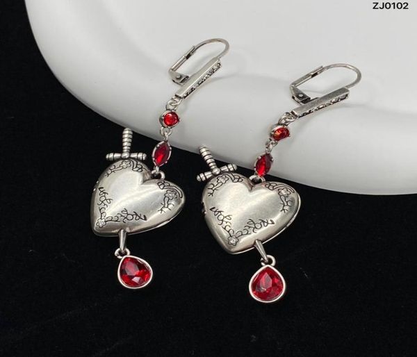 

new designed dangle able open love heart sword women earrings asymmetric skull owl micro inlays ear hoop punk style hiphop trend 4204990, Silver