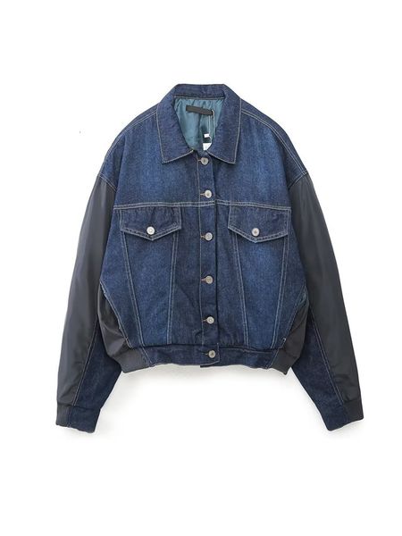 

women s jackets patchwork panelled denim coat turn down collar long sleeve single breasted female outerwear spring casual coat for woman 230, Black;brown
