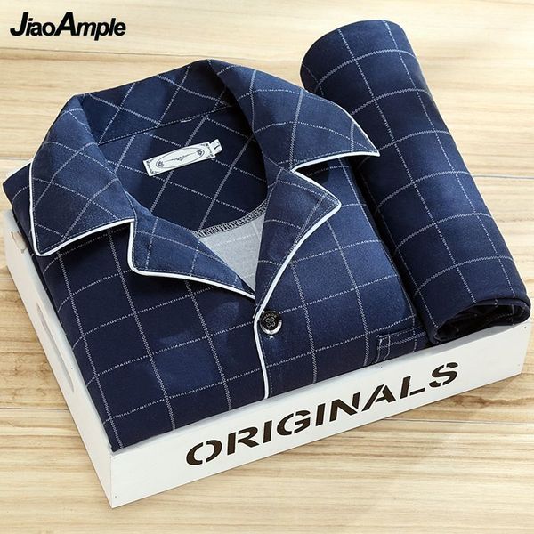 

men's sleepwear 100% high-end pajamas men's spring autumn striped long-sleeved trousers pijamas two-piece loose nightwear homewear, Black;brown